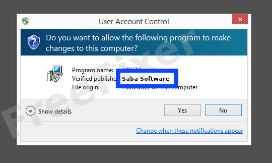 Screenshot where Saba Software appears as the verified publisher in the UAC dialog